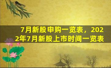 7月新股申购一览表，2022年7月新股上市时间一览表