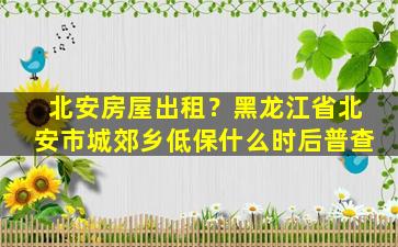 北安房屋出租？黑龙江省北安市城郊乡低保什么时后普查