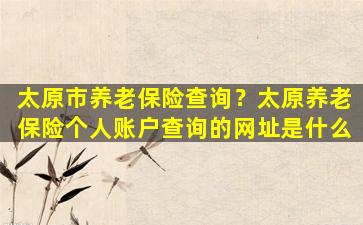 太原市养老保险查询？太原养老保险个人账户查询的网址是什么