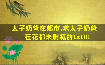 太子奶爸在都市,求太子奶爸在花都未删减的txt!!! 太子奶爸在都市,求太子奶爸在花都未删减的txt!!!