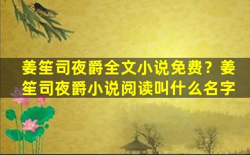 姜笙司夜爵全文小说免费？姜笙司夜爵小说阅读叫什么名字