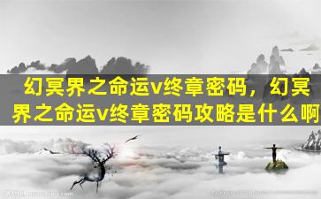 幻冥界之命运v终章密码，幻冥界之命运v终章密码攻略是什么啊