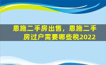 恩施二手房*，恩施二手房过户需要哪些税2022