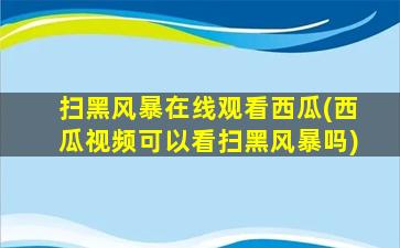 扫黑风暴在线观看西瓜(西瓜视频可以看扫黑风暴吗)