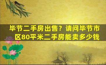 毕节二手房*？请问毕节市区80平米二手房能卖*