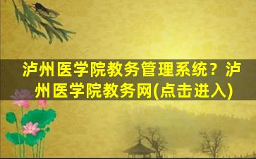 泸州医学院教务管理系统？泸州医学院教务网(点击进入)